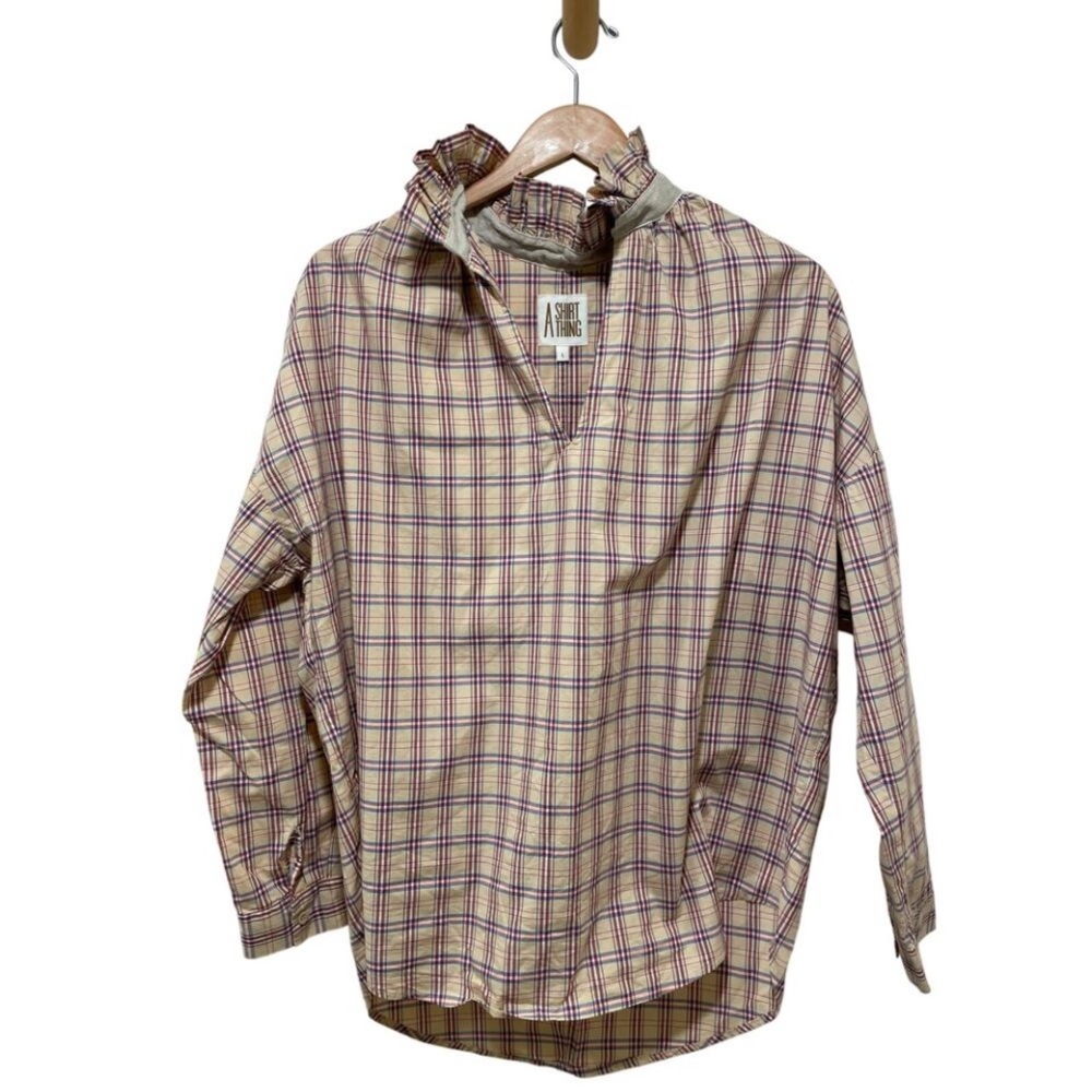 Plaid Button Down Shirt - Cream and Red
